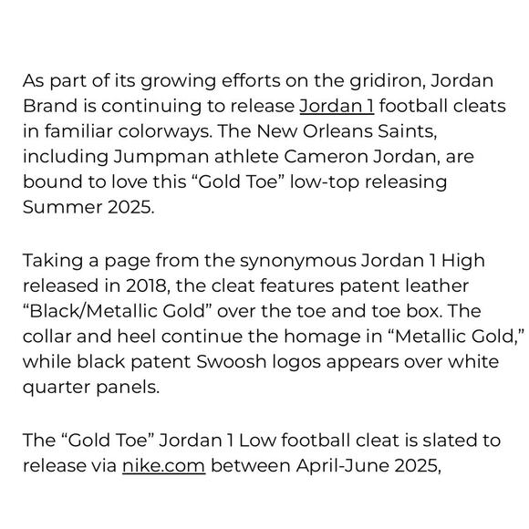 Air Jordan 1 Low Nike Gold Toe NFL Football Saints Team Cleats Mens Size 13 NEW main image 3
